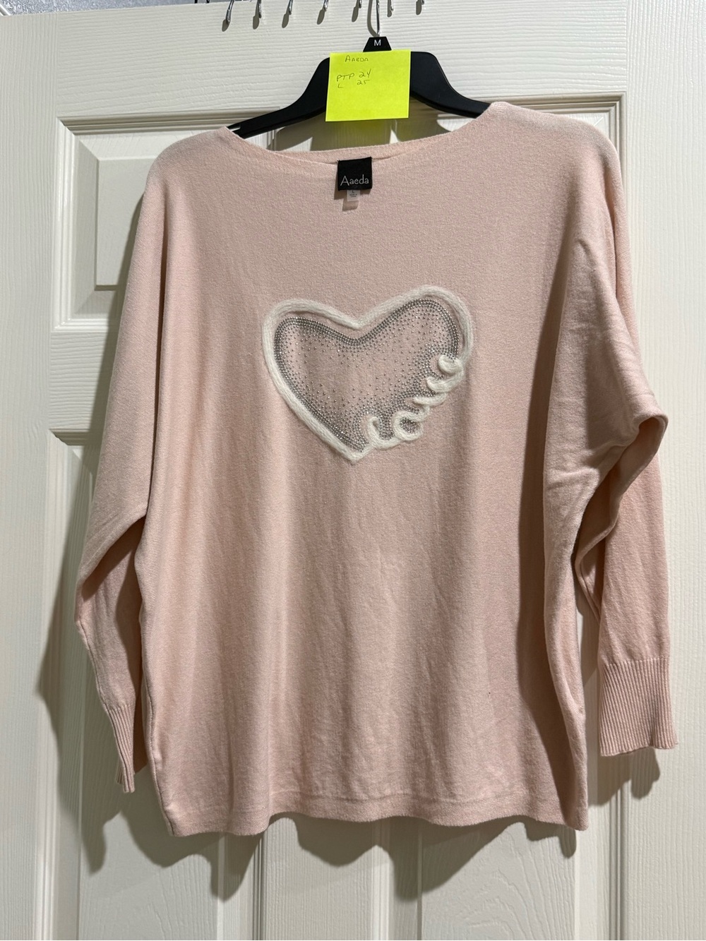 Aaeda Pink Heart Applique Knit Sweater